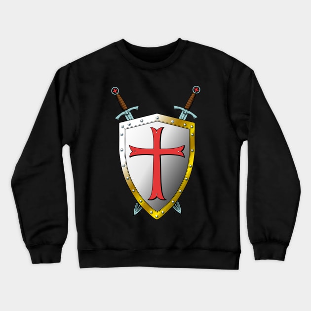 Templar Shield and Swords - Knights Templar Crewneck Sweatshirt by Modern Medieval Design